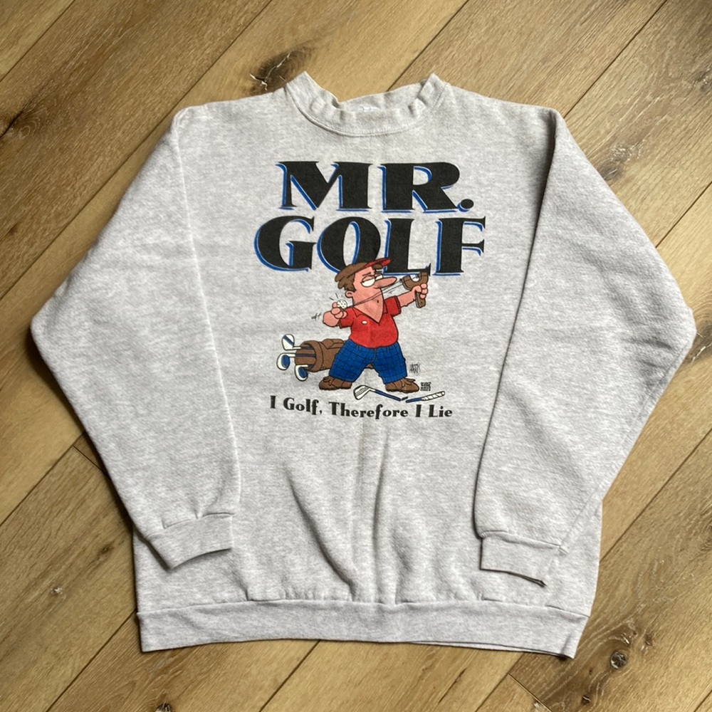 VTG 90s Tultex Mr Golf Harris Sharkys Mr Series Gray Sweatshirt L